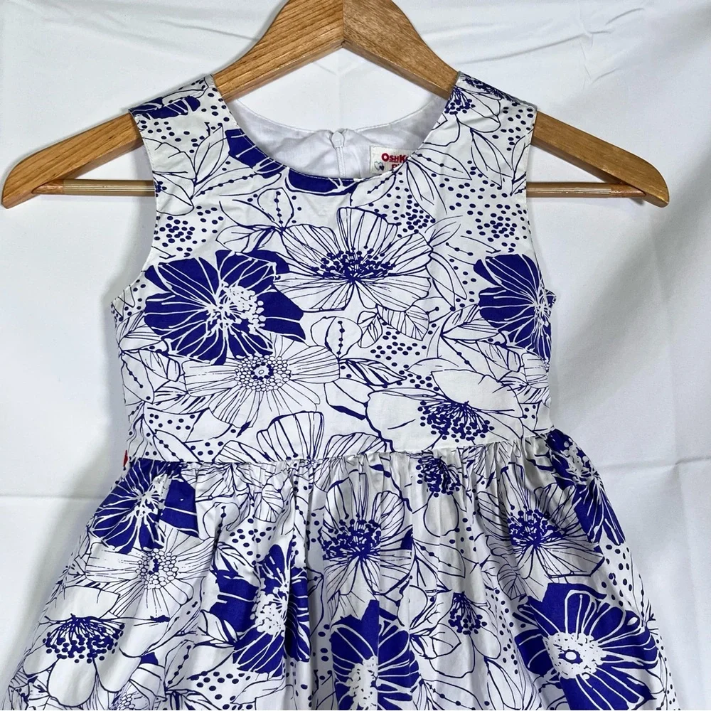 Vintage‎ OshKosh B’gosh Girls 8 Floral Dress Blue White Sleeveless Summer Dress